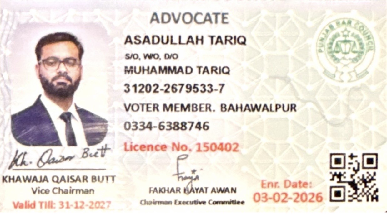 Bar Council registration card